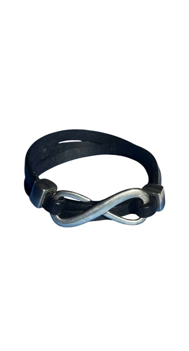 Unique Black Leather Infinity Symbol Wrap Bracelet with Sainless Steel Clasp